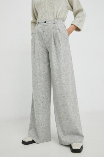 Nohavice s prímesou vlny Drykorn Elate dámske, šedá farba, široké, vysoký pás