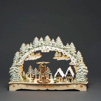 Adventný drevený LED svietnik Vianočný kolotoč 15 LED, teplá biela, 43 x 29,5 cm