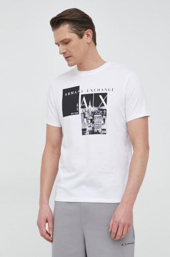 Bavlnené tričko Armani Exchange biela farba, vzorované