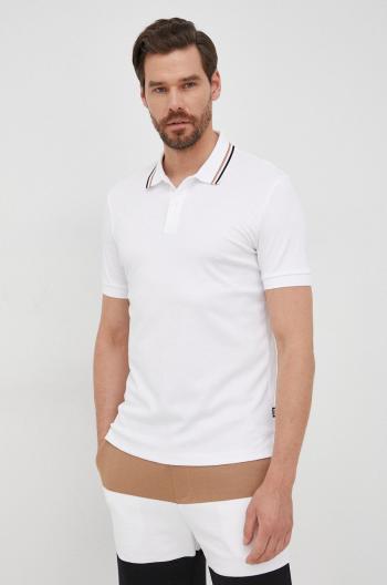 Bavlnené polo tričko BOSS biela farba, jednofarebné