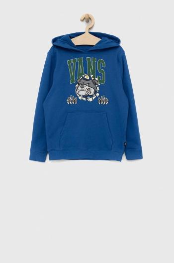 Detská bavlnená mikina Vans VARSITY BULLDOG PO TrBl s kapucňou, s potlačou