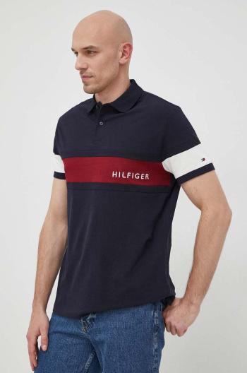 Bavlnené polo tričko Tommy Hilfiger tmavomodrá farba, vzorované