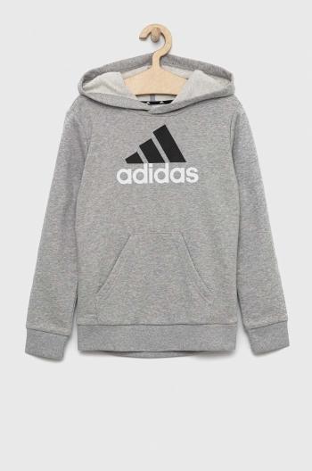 Detská mikina adidas šedá farba, s kapucňou, s potlačou