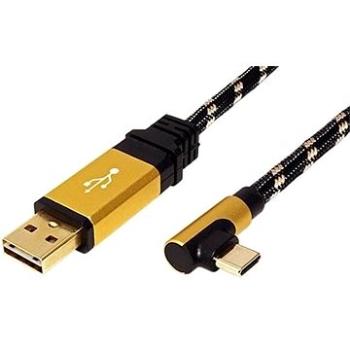Roline GOLD USB 2.0 kábel, obojstranný USB A(M) – USB C(M) lomený (90°), 0,8 m (11.02.9060)