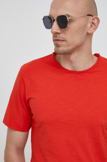 Bavlnené tričko United Colors of Benetton červená farba, jednofarebné