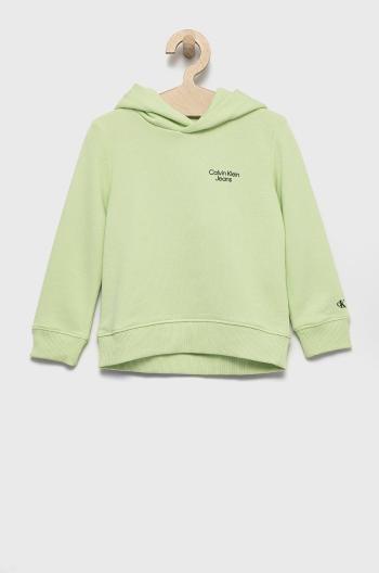 Detská mikina Calvin Klein Jeans zelená farba, melanžová