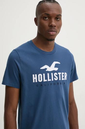 Bavlnené tričko Hollister Co. pánske, tmavomodrá farba, s nášivkou, KI323-4290