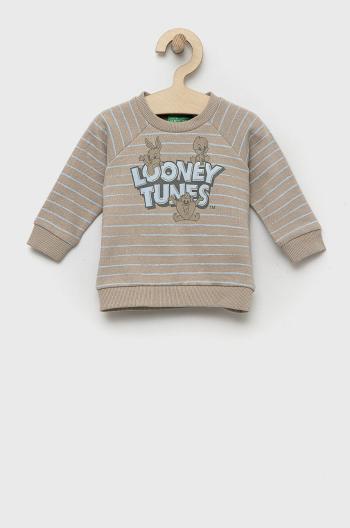 Bavlnená mikina pre bábätká United Colors of Benetton x Looney Tunes béžová farba, vzorovaná