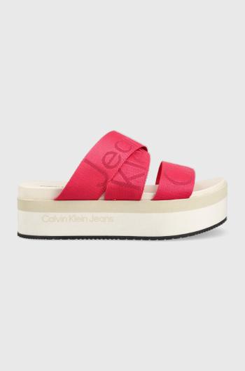 Šľapky Calvin Klein Jeans FLATFORM SANDAL WEBBING dámske, ružová farba, na platforme, YW0YW00966