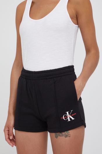 Bavlnené šortky Calvin Klein Jeans dámske, čierna farba, jednofarebné, vysoký pás