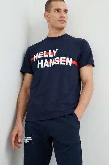 Bavlnené tričko Helly Hansen tmavomodrá farba, s potlačou