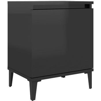 Nočný stolík s kovovými nohami čierny vysoký lesk 40 × 30 × 50 cm (805847)