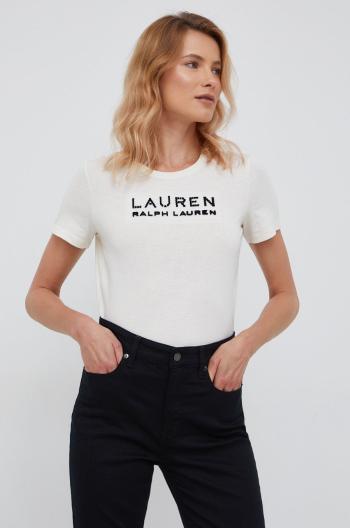 Tričko Lauren Ralph Lauren dámsky, béžová farba,