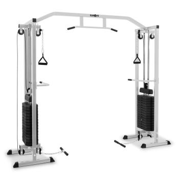 KLARFIT Cablefit, strieborná, posilňovacia veža premostená, kladkostroj, oceľ, 2 x 77 kg