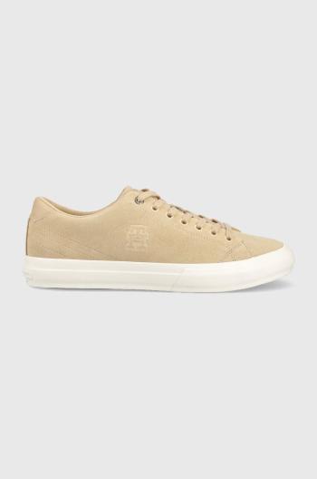 Semišové tenisky Tommy Hilfiger TH HI VULC STREET LOW béžová farba, FM0FM04590