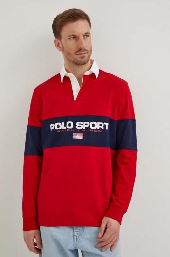 Bavlnené tričko s dlhým rukávom Polo Ralph Lauren červená farba, vzorované, 710938458