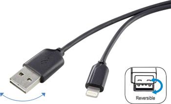 Dátový / nabíjací kábel pre Apple 1x Lightning ⇔ 1x USB 2.0, RENKFORCE, čierna, 1 m