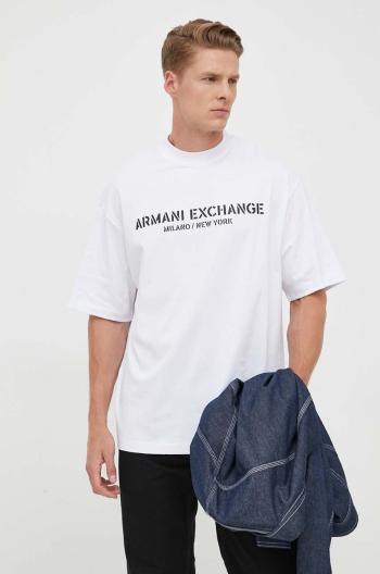 Bavlnené tričko Armani Exchange biela farba, s potlačou