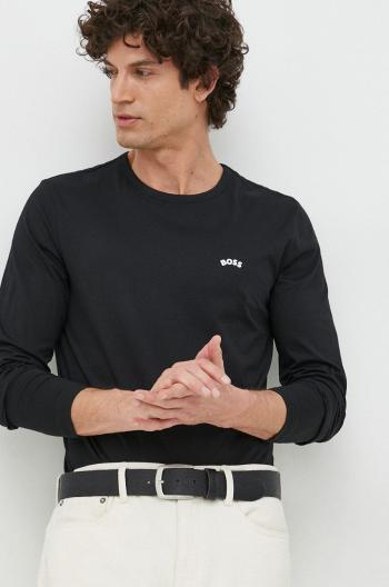 Bavlnené tričko s dlhým rukávom BOSS boss athleisure čierna farba, melanžové