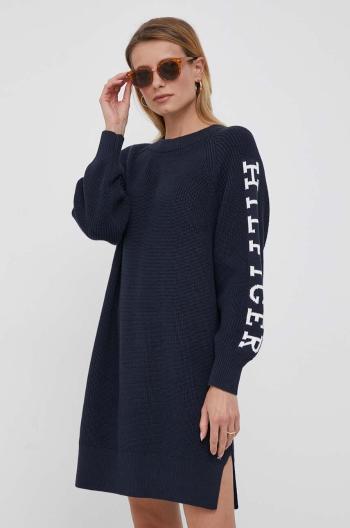 Bavlnené šaty Tommy Hilfiger tmavomodrá farba, mini, oversize