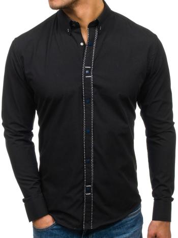 Čierna pánska elegantá košeľa s dlhými rukávmi BOLF 7721