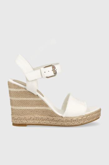 Sandále Tommy Hilfiger ECRU DENIM WEDGE SANDAL dámske, biela farba, na kline, FW0FW07191