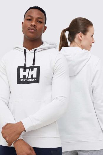 Bavlnená mikina Helly Hansen šedá farba, s kapucňou, s potlačou