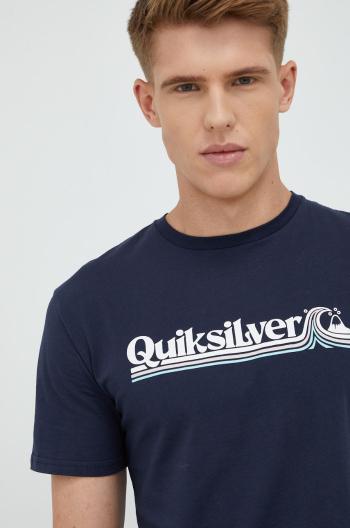 Bavlnené tričko Quiksilver tmavomodrá farba, s potlačou