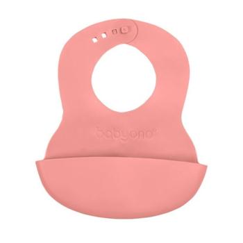 BABYONO Podbradník mäkký plastový s vreckom bez BPA pink 6m+