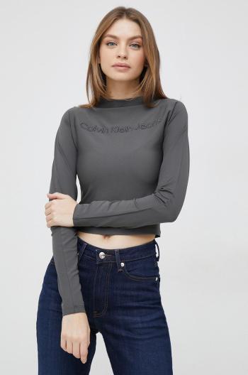Tričko s dlhým rukávom Calvin Klein Jeans dámsky, šedá farba, s polorolákom