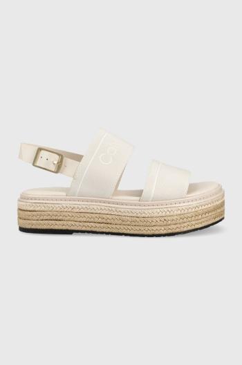 Sandále Calvin Klein FLATFORM WEDGE - HE dámske, biela farba, na platforme, HW0HW01497