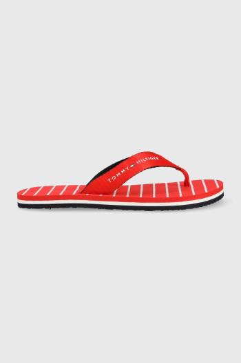 Žabky Tommy Hilfiger TOMMY ESSENTIAL ROPE SANDAL dámske, červená farba, na plochom podpätku, FW0FW07142