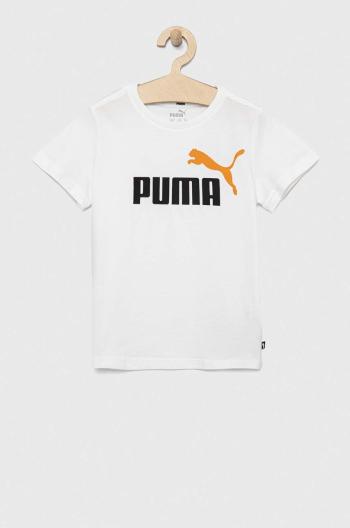 Detské bavlnené tričko Puma ESS+ 2 Col Logo Tee B biela farba, s potlačou