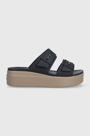 Šľapky Crocs Brooklyn Low Wedge Sandal dámske, tmavomodrá farba, na platforme, 207431