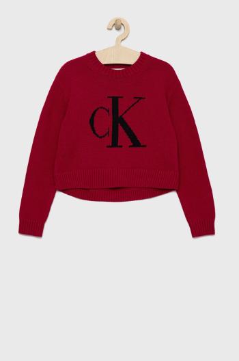Detský bavlnený sveter Calvin Klein Jeans ružová farba, tenký