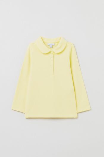 Detská bavlnená košeľa s dlhým rukávom OVS žltá farba, s golierom