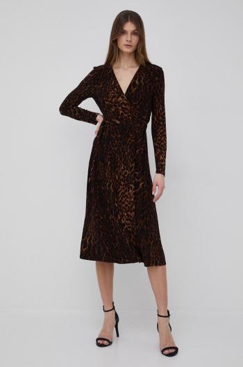 Šaty Lauren Ralph Lauren hnedá farba, midi, áčkový strih