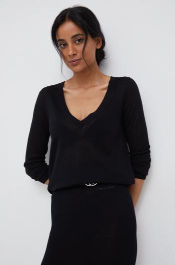 Vlnený sveter Calvin Klein dámsky, čierna farba, tenký,