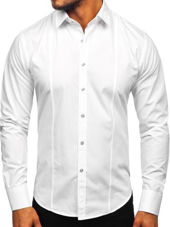 Biela pánska elegantná košeľa s dlhými rukávmi BOLF 6944