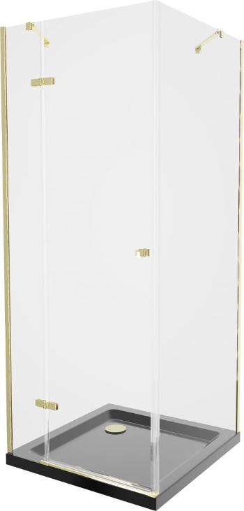 MEXEN/S - Roma sprchovací kút 90x90 cm, transparent, zlatá + čierna vanička so sifónom 854-090-090-50-00-4070G