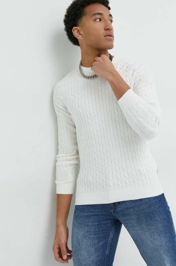 Bavlnený sveter Jack & Jones pánsky, biela farba, tenký