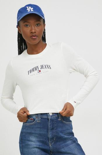 Bavlnené tričko s dlhým rukávom Tommy Jeans béžová farba