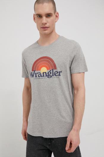Tričko Wrangler pánske, šedá farba, melanžové