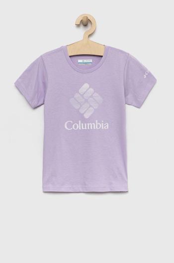 Detské bavlnené tričko Columbia Mission Lake Short Sleeve Graphic Shirt fialová farba