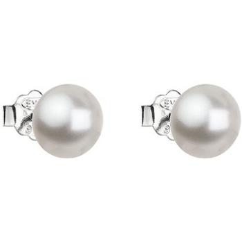 Biela náušnica perla dekorovaná krištáľmi Swarovski 31142.1 (925/1000, 0,9 g) (8590962312102)