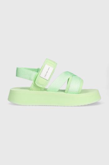 Sandále Calvin Klein Jeans PREFRESATO SANDAL BADGE dámske, zelená farba, na platforme, YW0YW00967