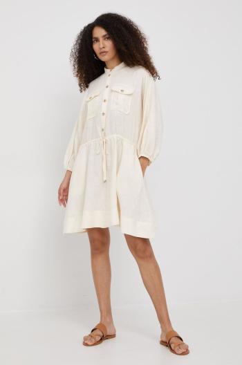 Ľanové šaty Lauren Ralph Lauren béžová farba, mini, áčkový strih