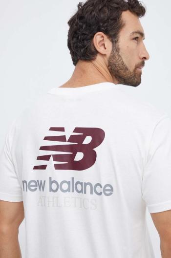 Bavlnené tričko New Balance pánske, béžová farba, s potlačou