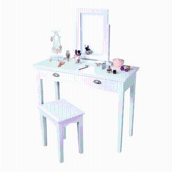 Toaletný stolík s taburetom, toaletka, biela, RESINA P1, poškodený tovar