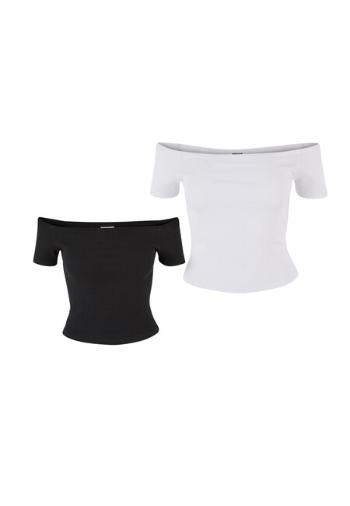 Urban Classics Ladies Organic Off Shoulder Rib Tee 2-Pack black+white - XXL